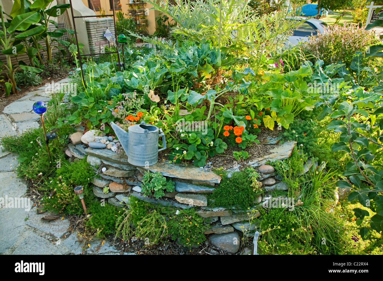 La Permaculture jardin conçu par Larry Santoyo d'une coulée d'Design Works. Banque D'Images