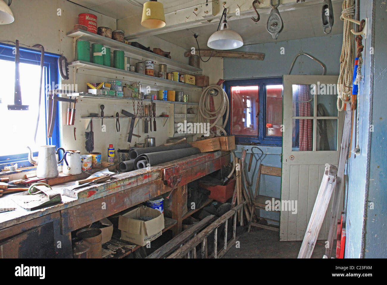 Dans l'atelier [British Antarctic Survey] [base] (1955-60, 69) [l'Île Horseshoe], [Baie Marguerite] [à l'ouest de l'Antarctique, la Terre de Graham] Banque D'Images
