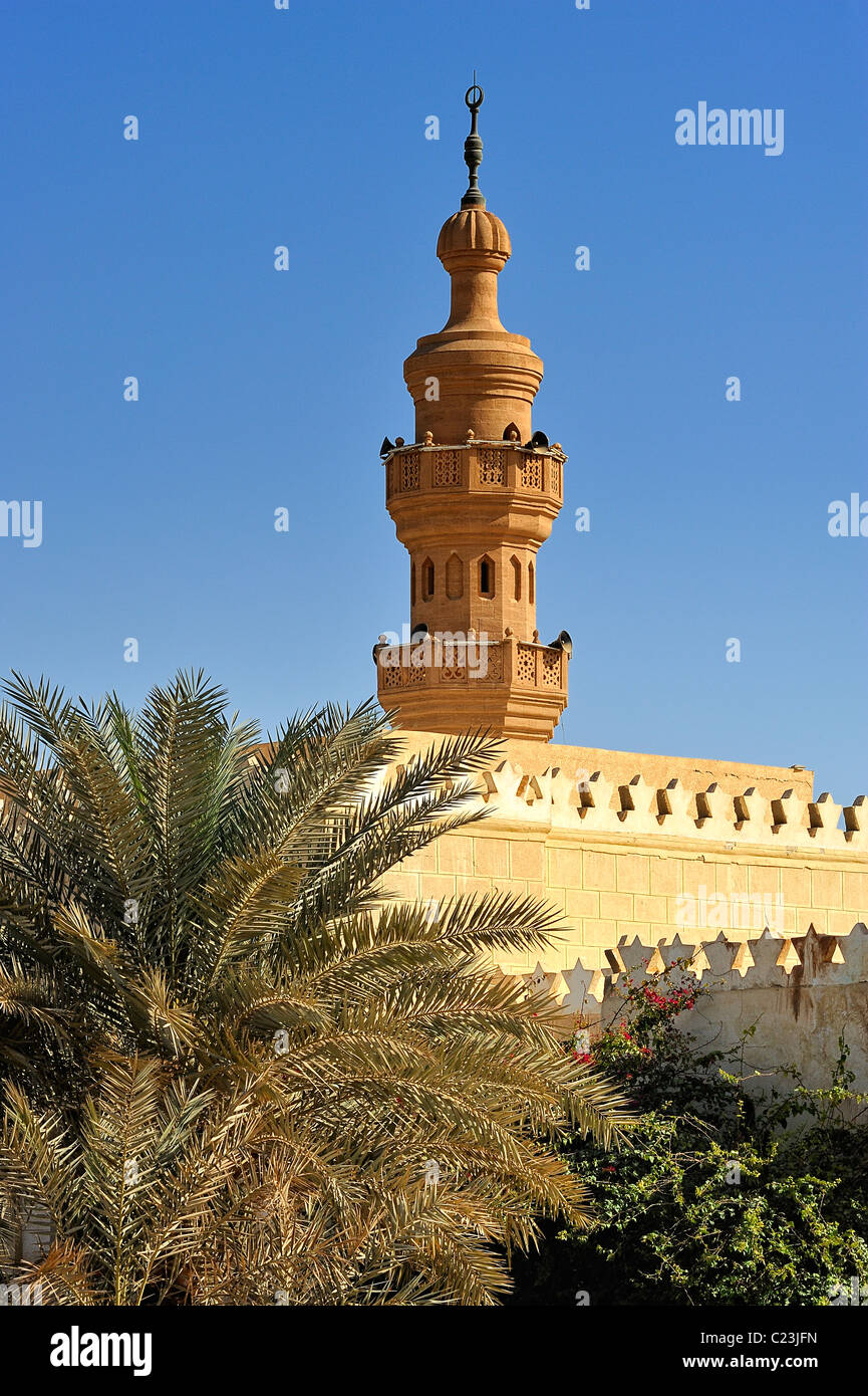 Minaret d'une mosquée de la ville de Siwa, désert de l'ouest, l'Egypte Banque D'Images