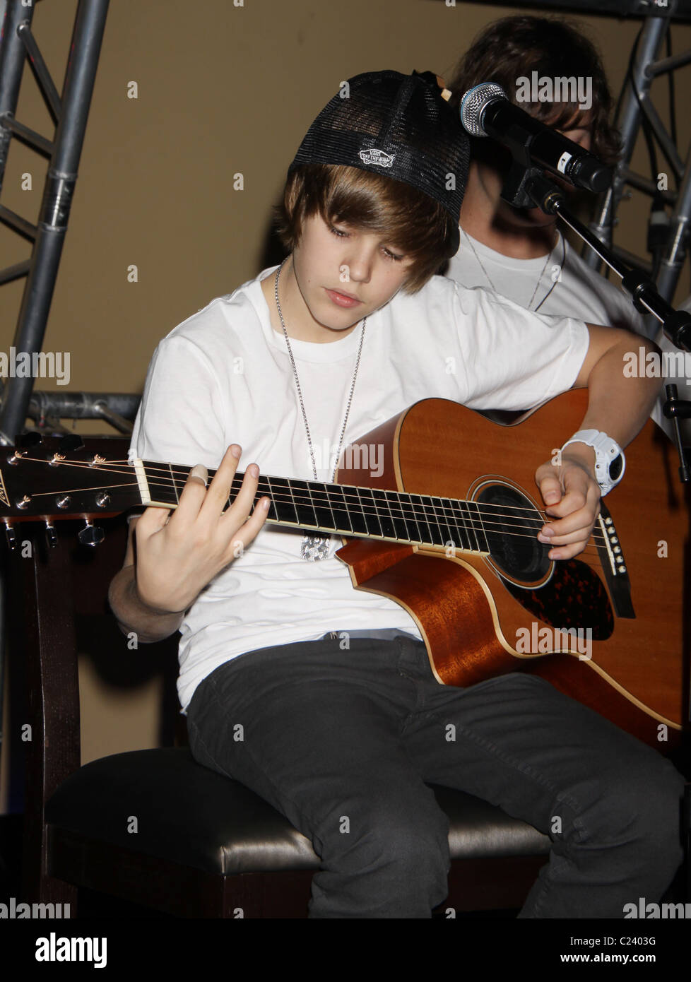 Justin Bieber Justin Bieber, chanteur canadien rendement privé pour Radio KLUC au Hard Rock Cafe. Las Vegas, Nevada - Banque D'Images