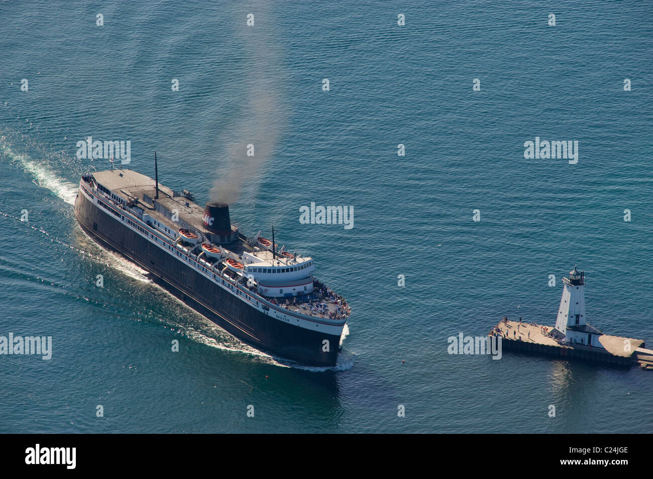 Navire de passagers ou de traversier SS Blaireau de retour au port de Ludington Michigan USA Lake Michigan Banque D'Images