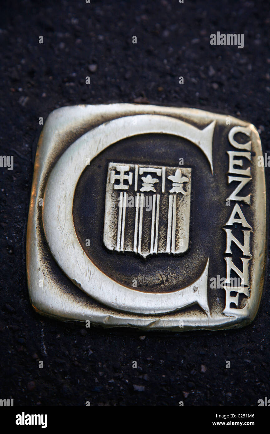 Pavés de cuivre indique le circuit Cézanne, Aix en Provence, Bouches du Rhône, Provence, France. Banque D'Images