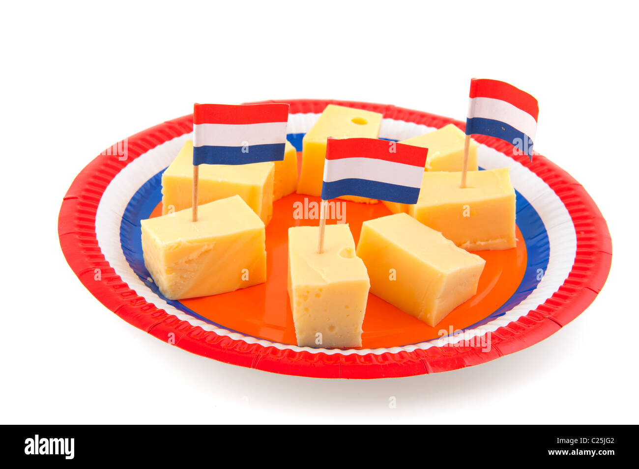 Fromages hollandais comme en-cas dans les couleurs du drapeau Banque D'Images