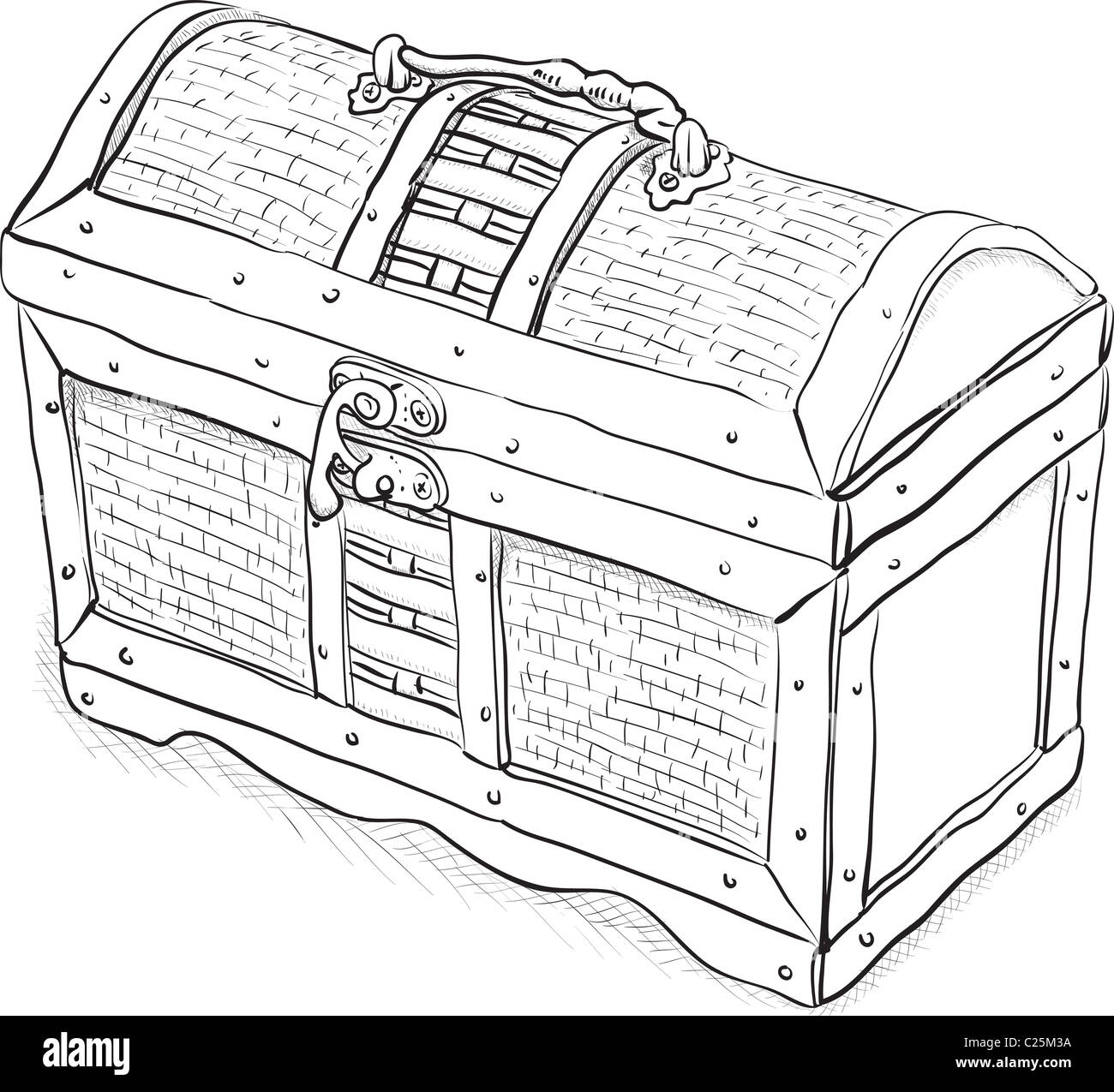 Pirate en bois coffre - une simple illustration monochrome Banque D'Images