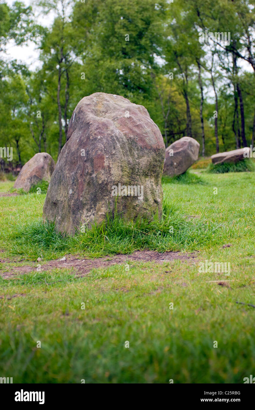 Neuf femmes stone circle, Stanton Moor, Derbyshire, Angleterre Banque D'Images