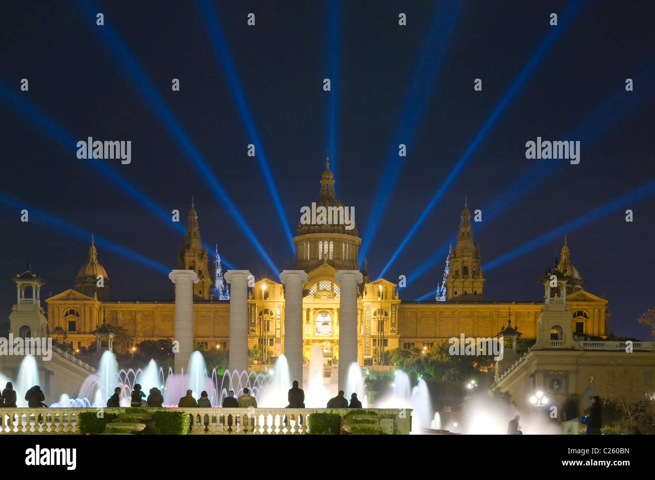 Fontaine Magique de Montjuic et Palace, Barcelone, Catalogne, Espagne Banque D'Images