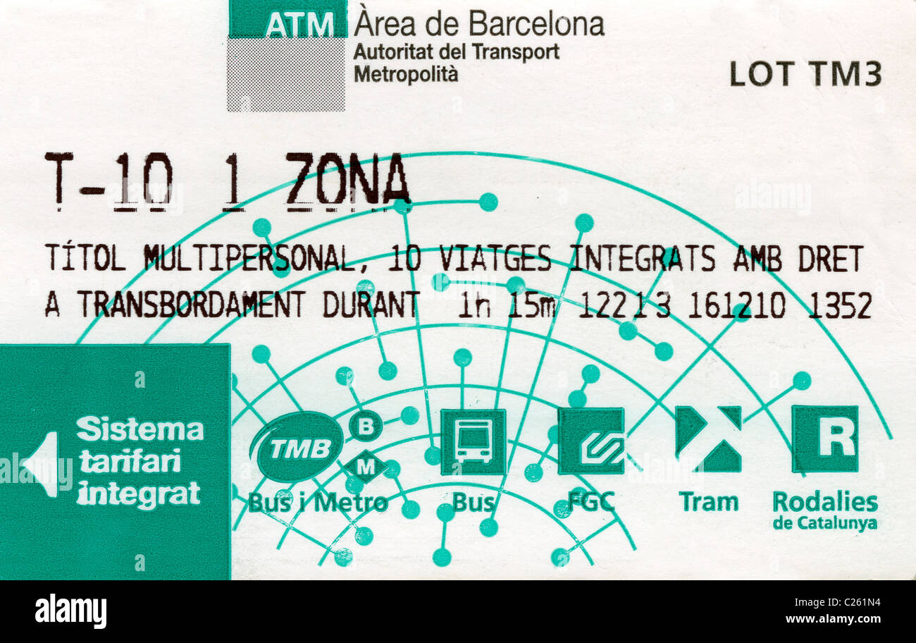 Ticket de bus et métro de Barcelone,Espagne,Catalunya, Banque D'Images