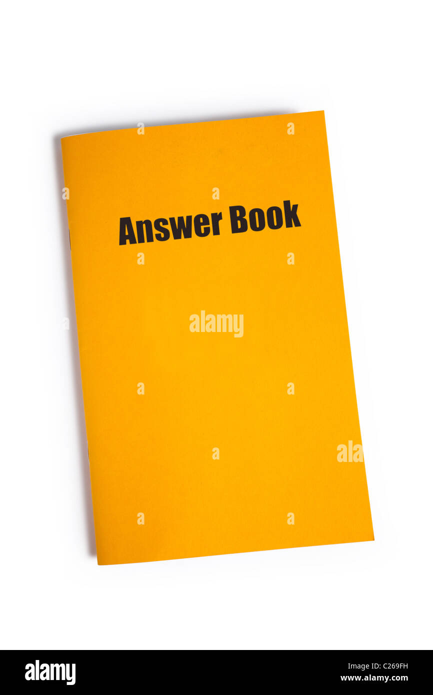Answer Book avec fond blanc Banque D'Images