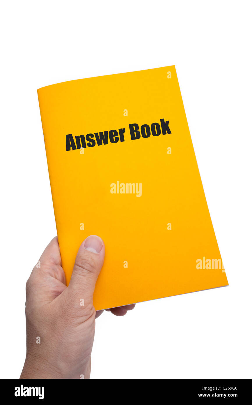Answer Book avec fond blanc Banque D'Images