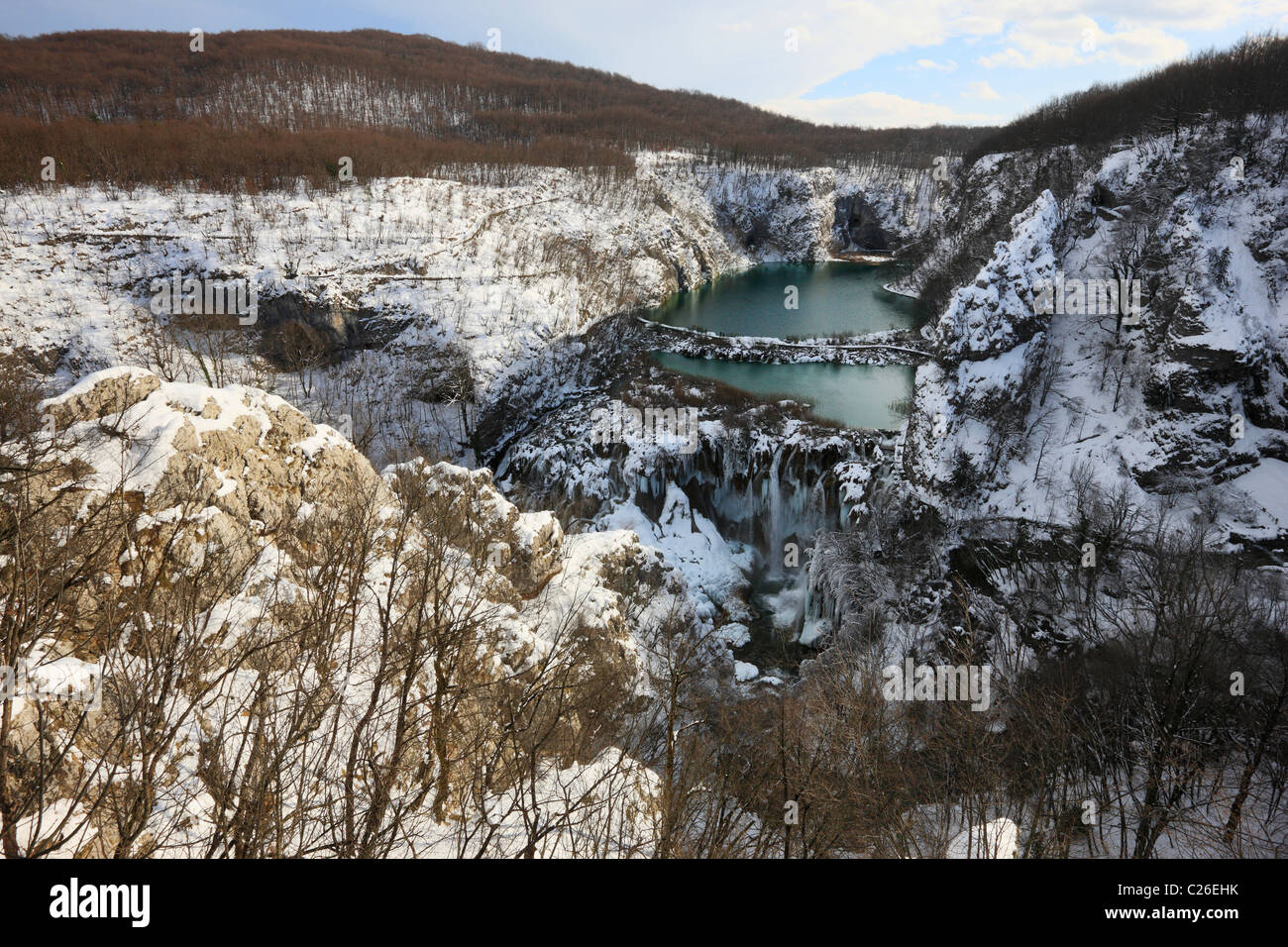 Parc national des Lacs de Plitvice en hiver, Italy, Europe Banque D'Images