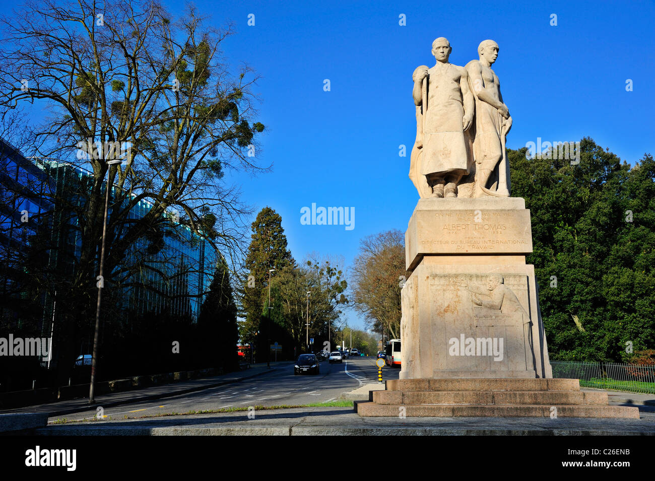 Statue de travailleurs, commémorant l'Organisation internationale du Travail à Genève, Suisse Banque D'Images
