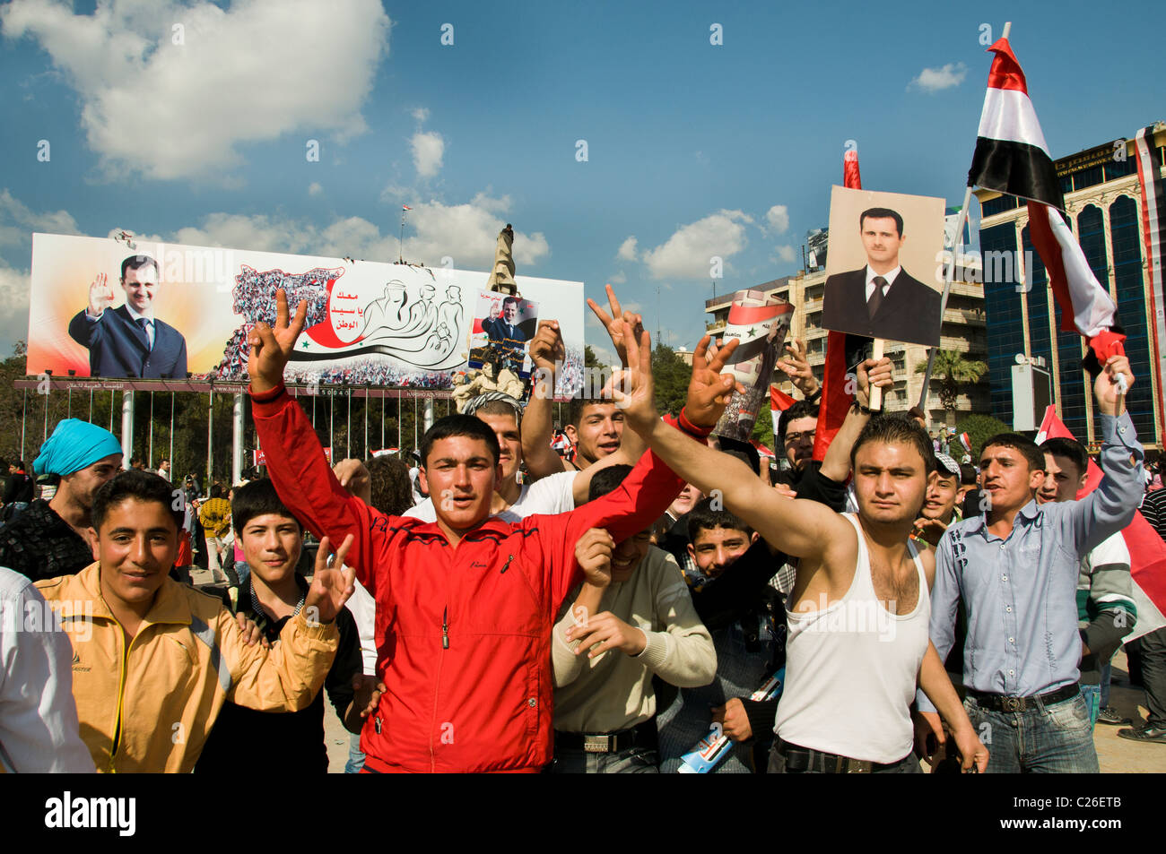 Manifestation pro syrien Bachar Al Assad révolution guerre Alep portrait Banque D'Images