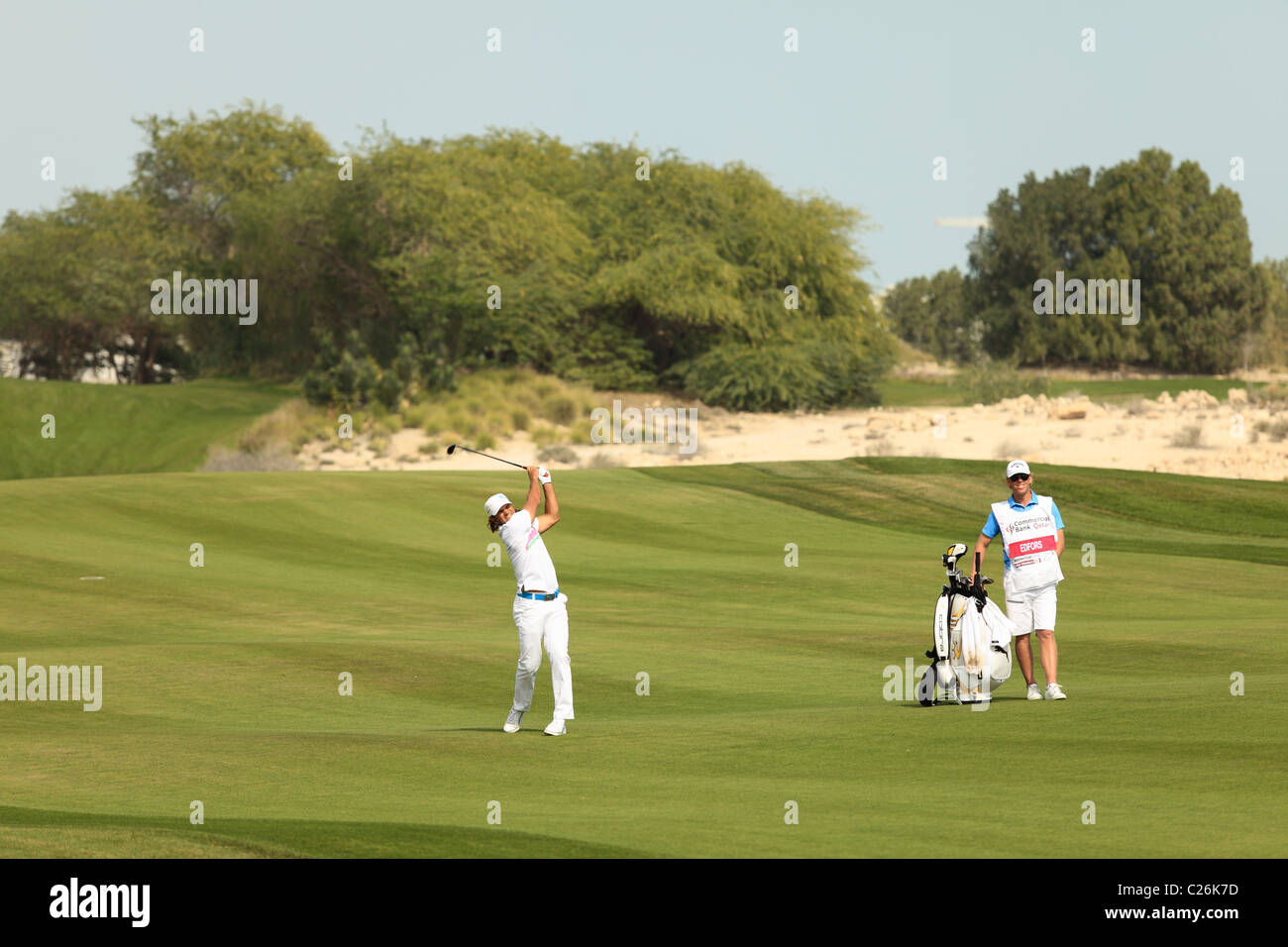 Golfeur suédois Johan Edfors en action à la Commercialbank Qatar Masters, au Club de golf de Doha Banque D'Images