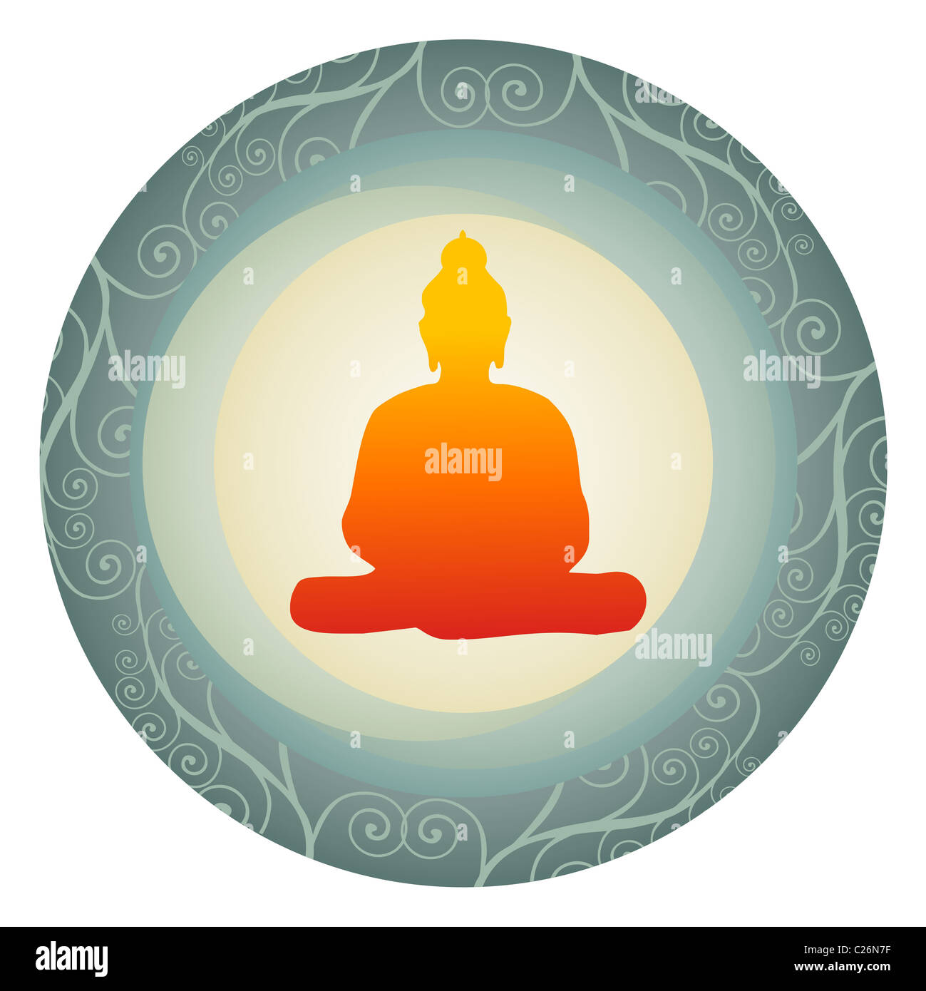 Buddha silhouette d'orange sur une assiette. Vector disponibles. Banque D'Images