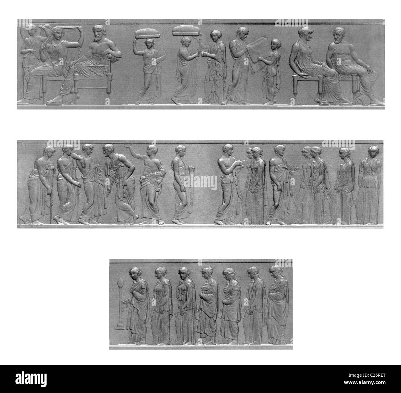 Une partie de la Frise orientale du Parthénon sur gravure de 1866. Banque D'Images