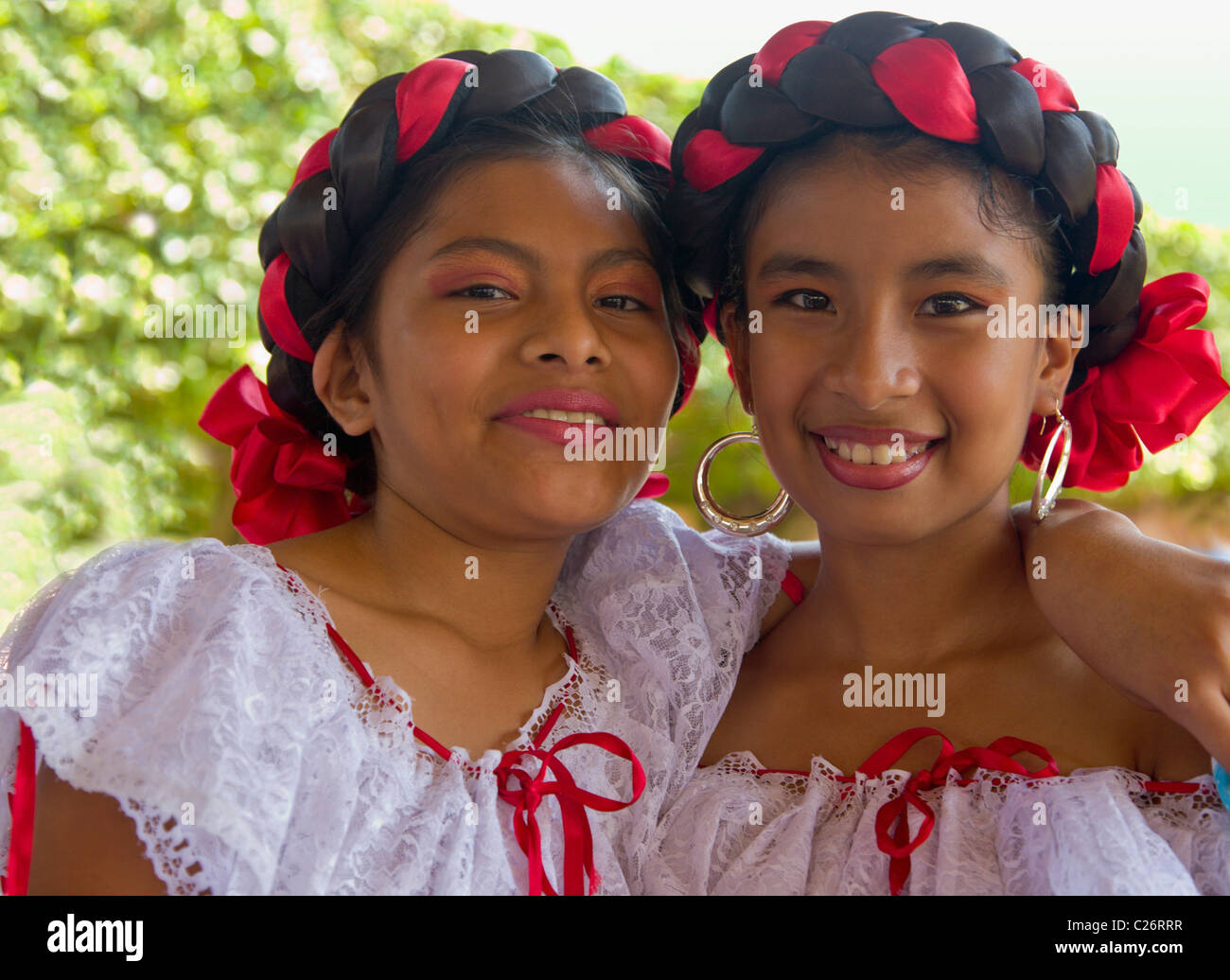 Filles mexicaines en costume local, Tuxtla Chico, Chiapas, Mexique Banque D'Images