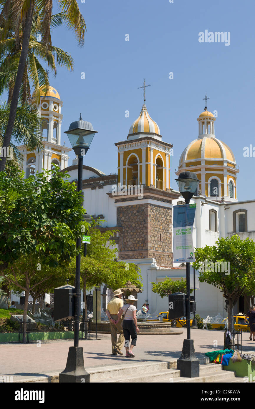 L'église catholique, Comala, Colima, Mexique Banque D'Images