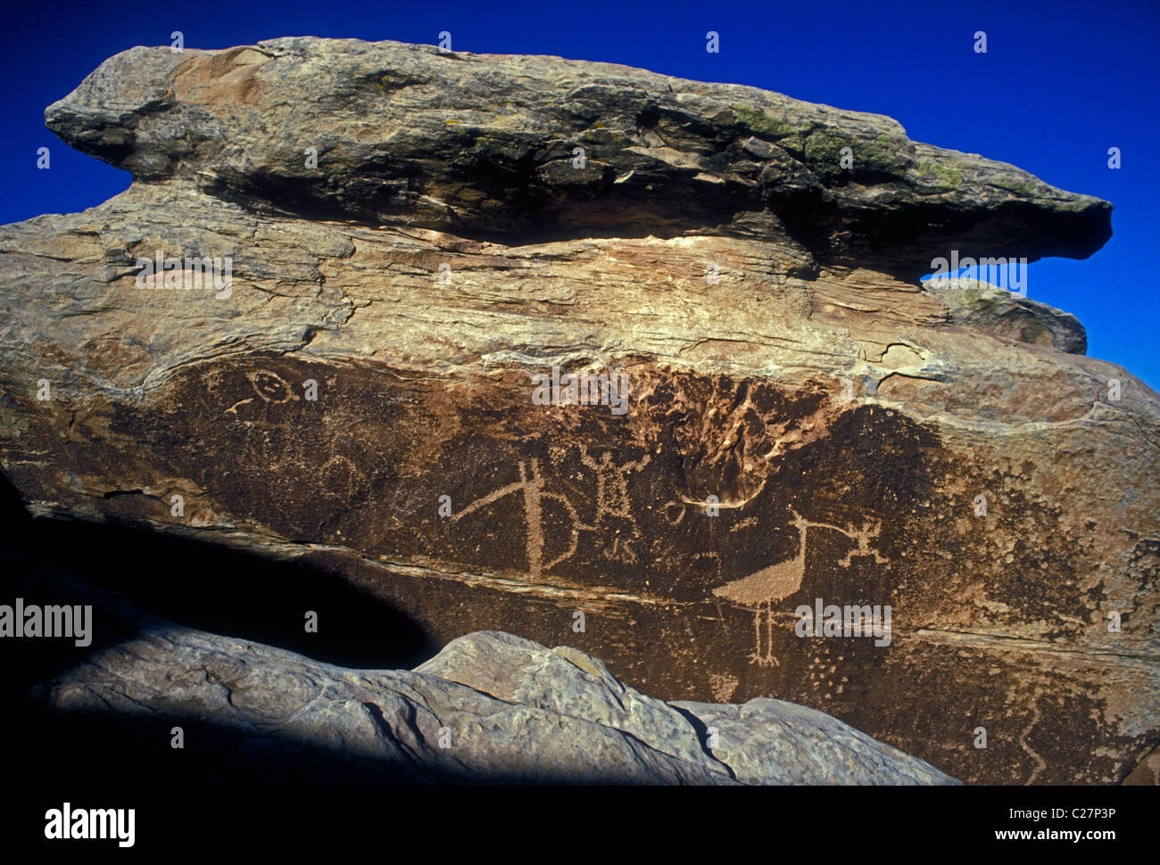 Petroglyph, des pétroglyphes, rock art, l'art préhistorique, la culture Anasazi, Pueblo Puerco Pueblo Puerco, ruines, le Parc National de la Forêt Pétrifiée, Arizona Banque D'Images