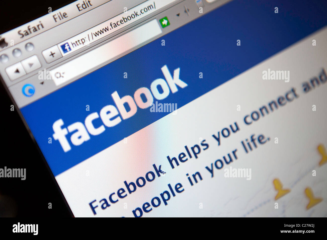 L'écran d'accueil de Facebook sur l'écran d'un ordinateur. Banque D'Images