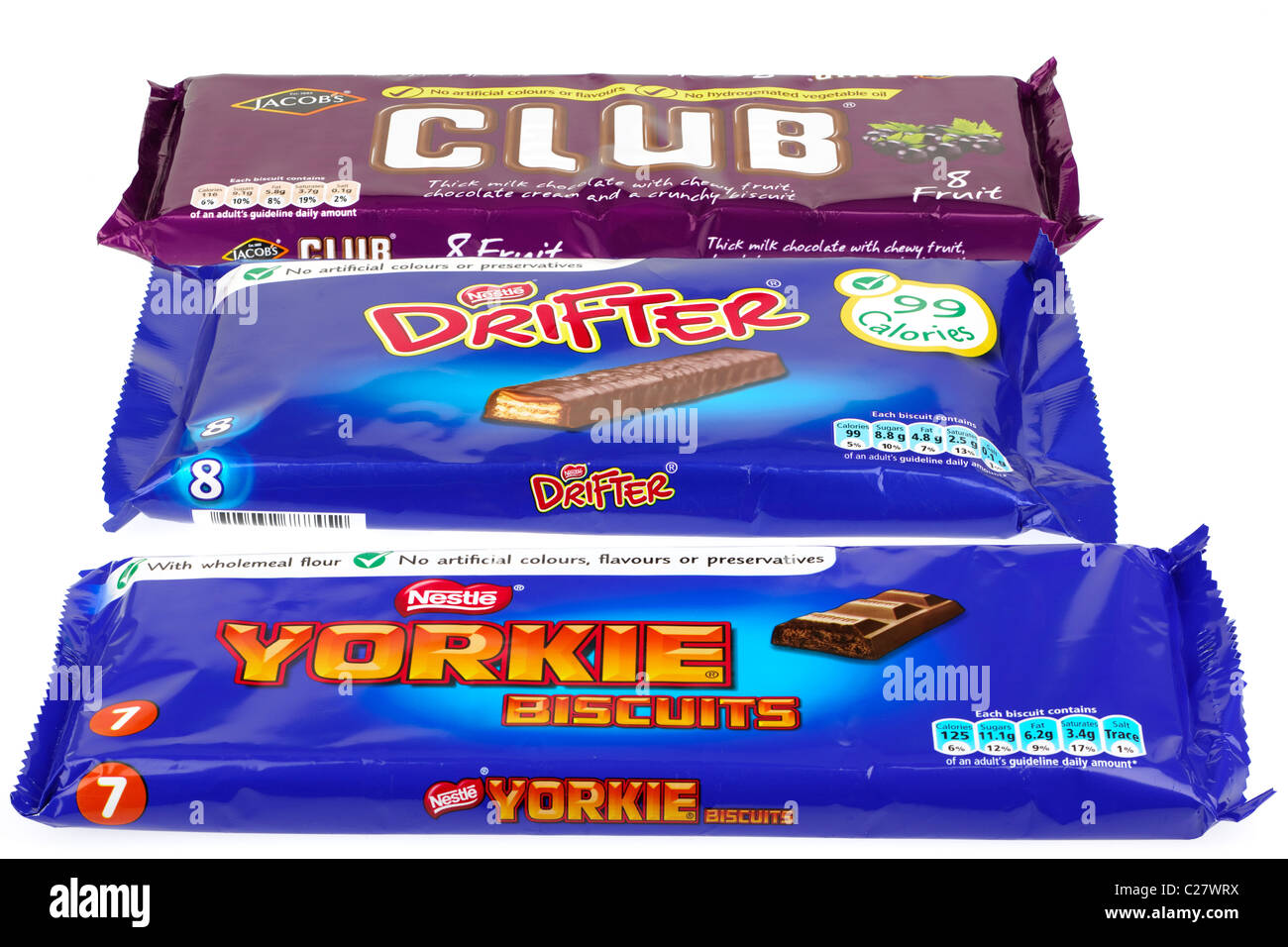 Club de gros emballages Drifter et Yorkie biscuits au chocolat Banque D'Images
