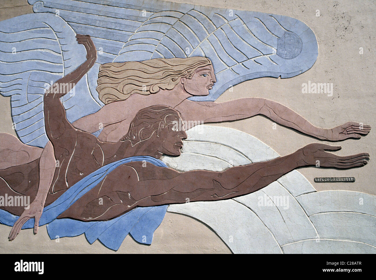 "Vitesse" par Pierre Bourdelle. Bas-relief Art Déco. L'Édifice du Centenaire, 1936 Texas Exposition du Centenaire à Fair Park. Banque D'Images