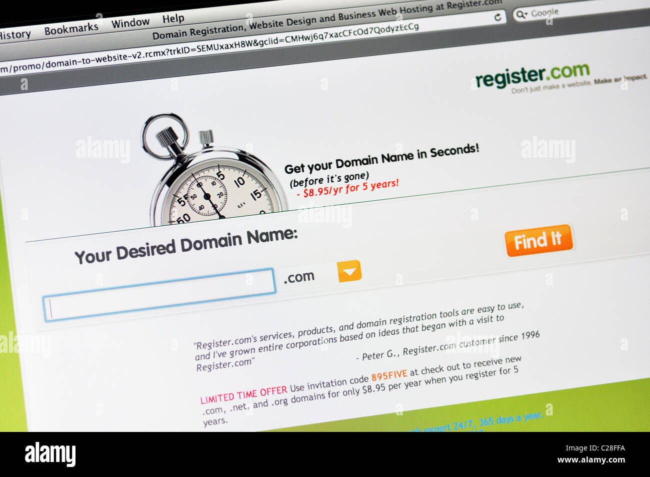 Register.com Site internet - Enregistrement de domaine Banque D'Images