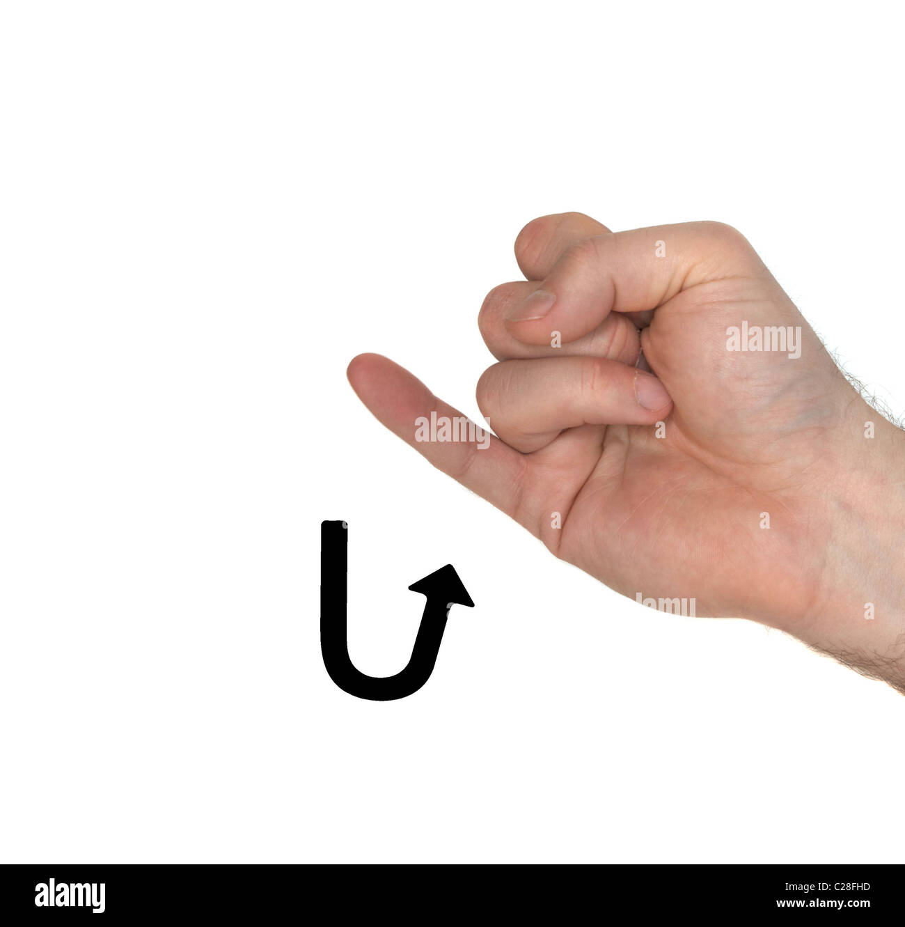 Comment signer la lettre J en utilisant la langue des signes américaine Banque D'Images