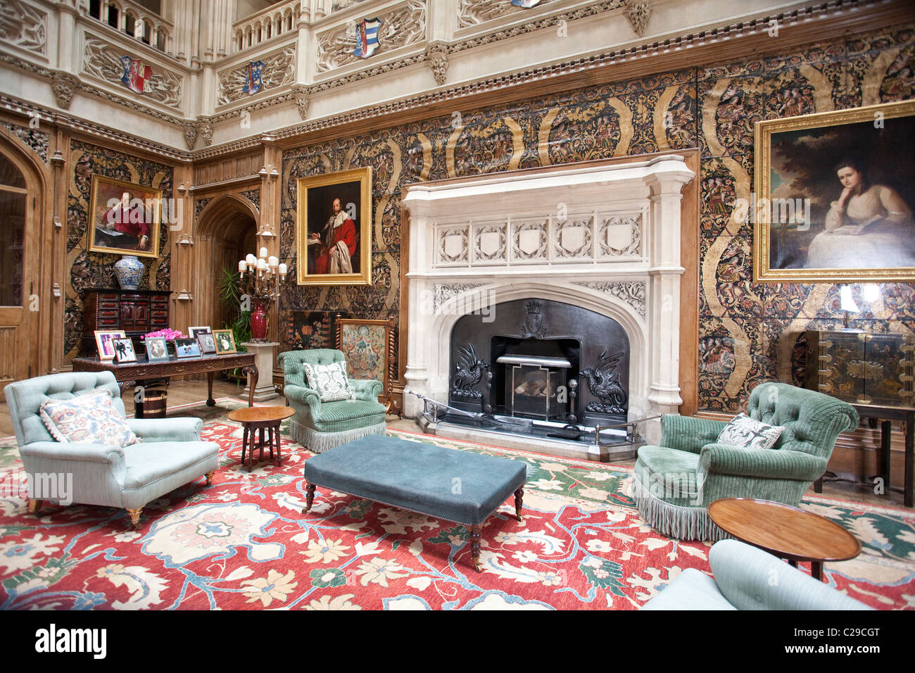 Le salon hall d'entrée, Château de Highclere, demeure de Lord et Lady Carnarvon, Newbury, Berkshire, Angleterre, Royaume-Uni. Photo:Jeff Gilbert Banque D'Images