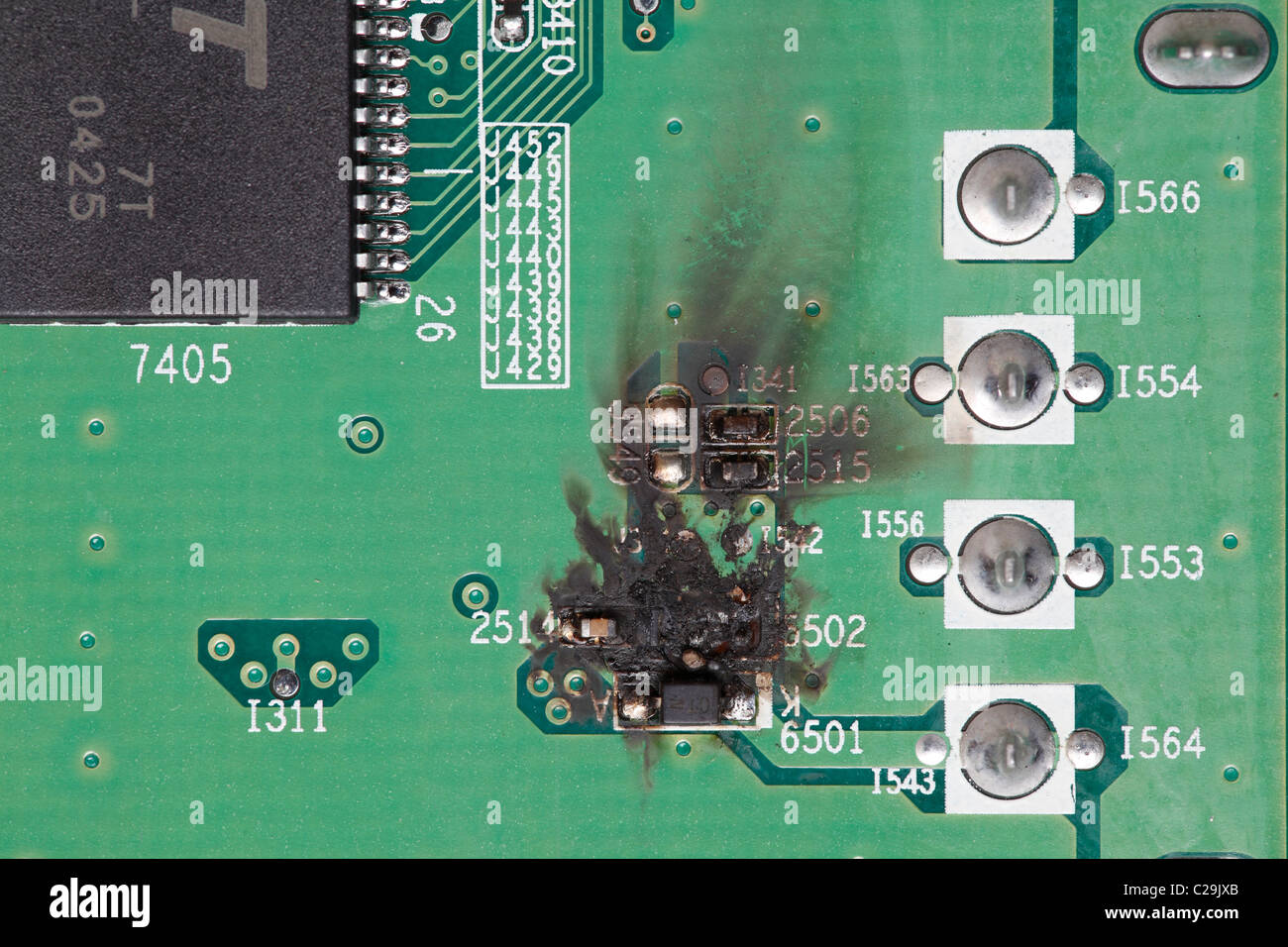 La défaillance des composants sur un circuit imprimé, UK Banque D'Images