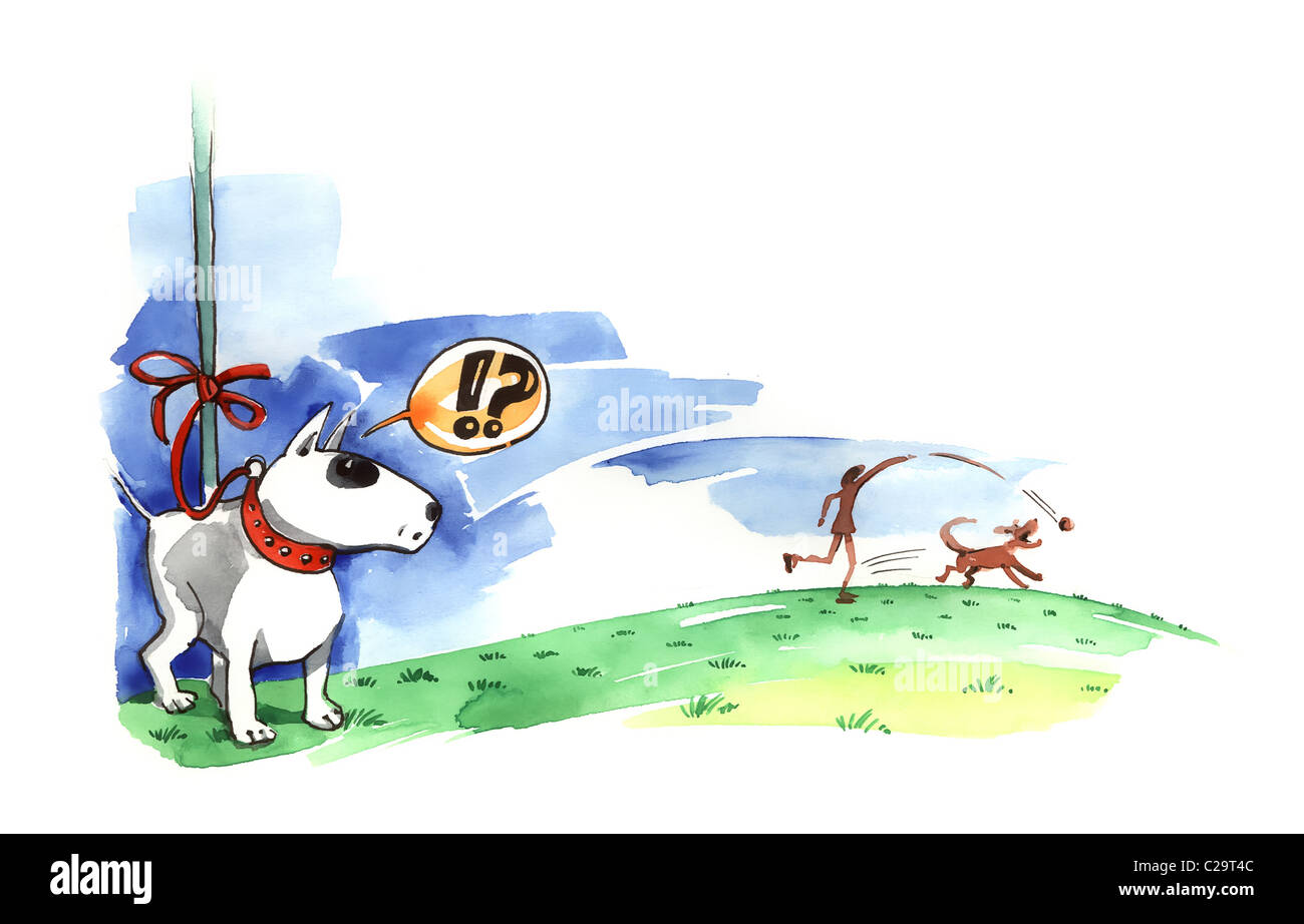 Illustration de bull terrier sur la laisse Banque D'Images