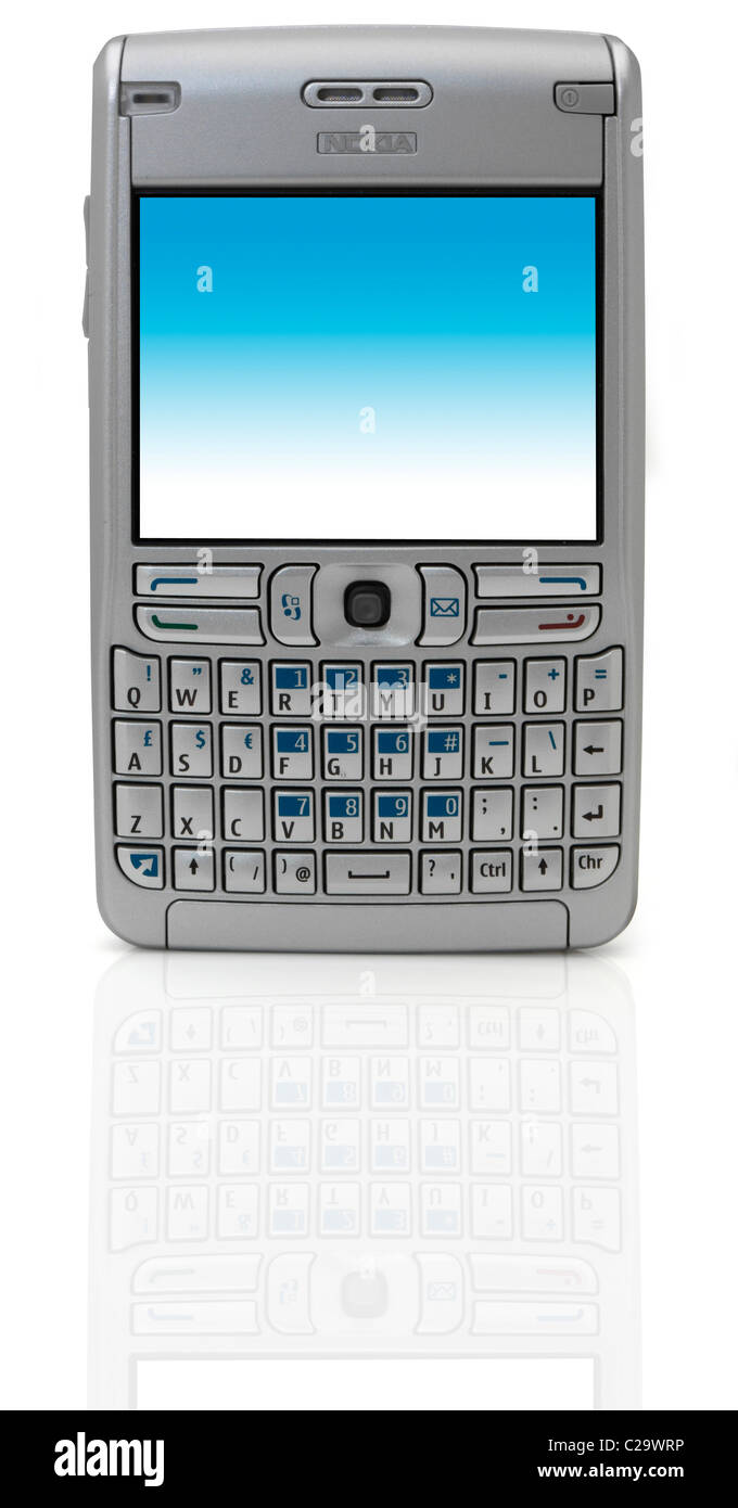 Nolia E61 téléphone mobile avec clavier sur fond blanc Banque D'Images