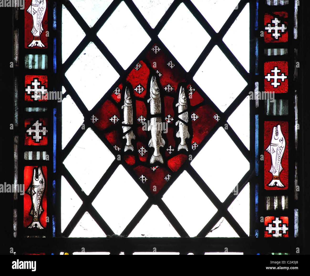 Armoiries de la famille de Lucy vitraux, l'église Saint-Léonard, Warwickshire, Royaume-Uni, Charlecote Banque D'Images