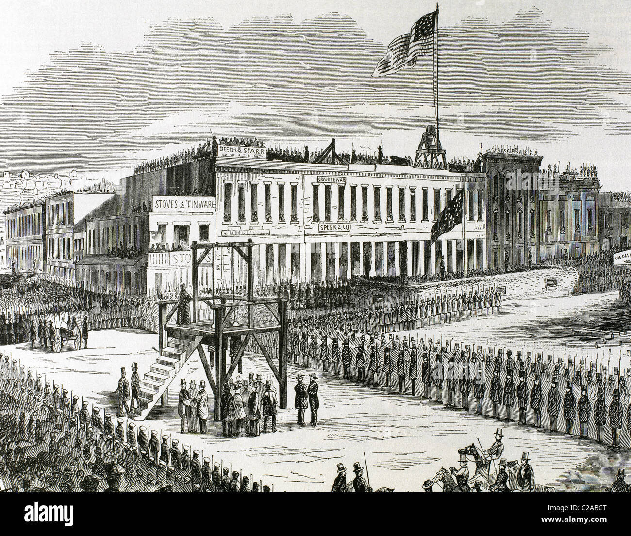 L'exécution des meurtriers Joseph Hetherington et Philander Brace, 29 juillet 1856, sur l'échafaud. Banque D'Images