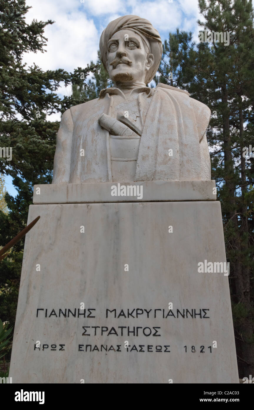 Buste commémoratif d'Makrianny, un héros grec. Banque D'Images