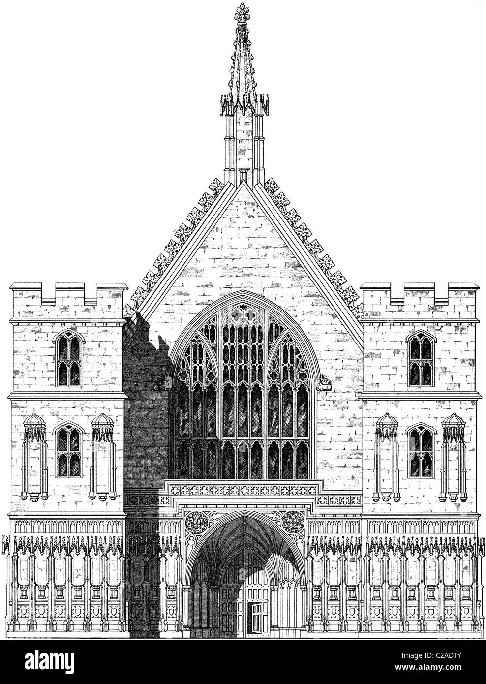 19ème siècle illustration de livre, prises à partir de la 9e édition (1875) de l'Encyclopédie Britannique, d'une élévation de Westminster Hall Banque D'Images