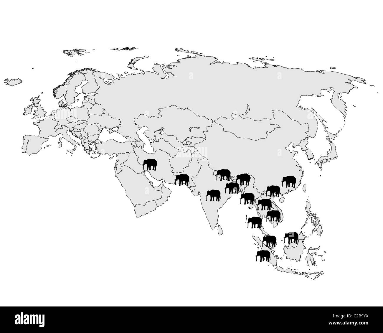 Répartition de l'éléphant d'Asie Banque D'Images