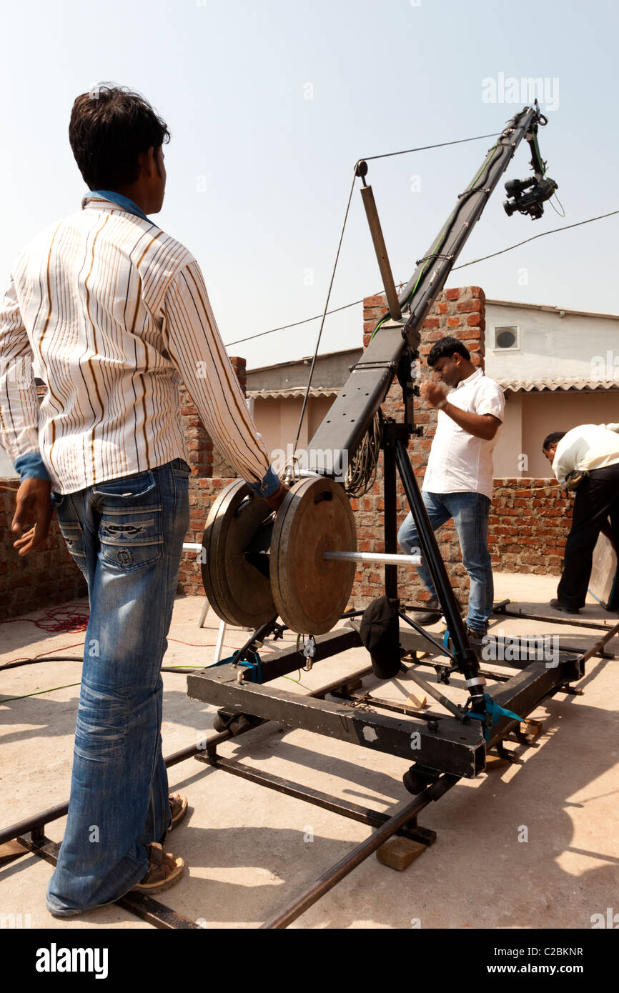 Jimmy Jib grue caméra utilisé sur un lieu de tournage de film l'Inde Maharashtra Mumbai Banque D'Images