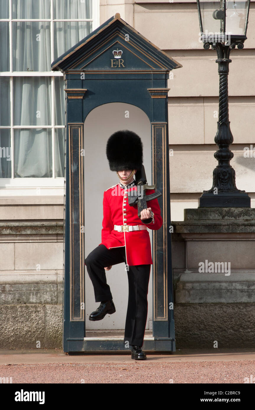 Un grenadier garde à Buckingham Palace, Londres. Banque D'Images