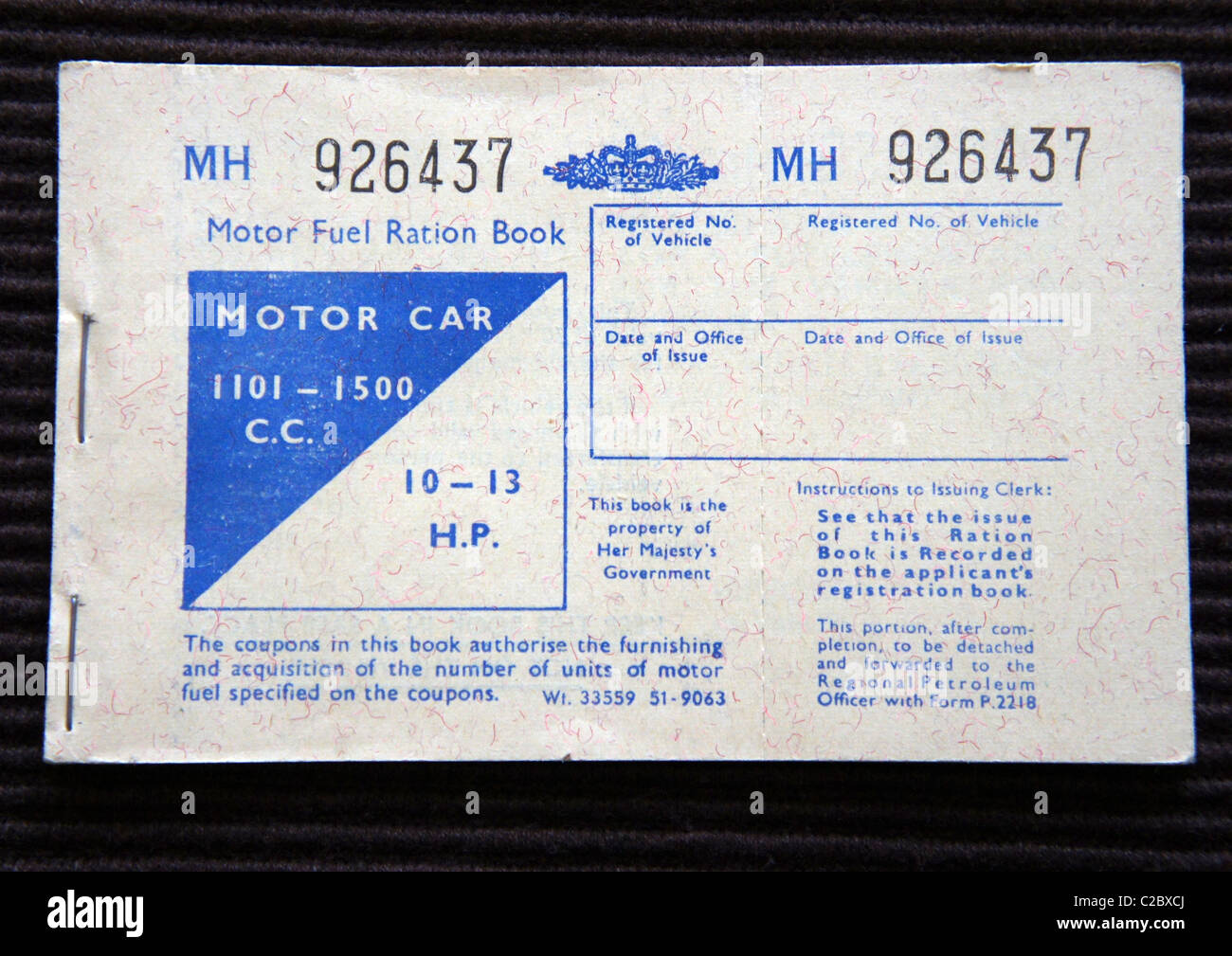 Ration de carburant pour voitures de livre 1101 - 1500 CC Banque D'Images