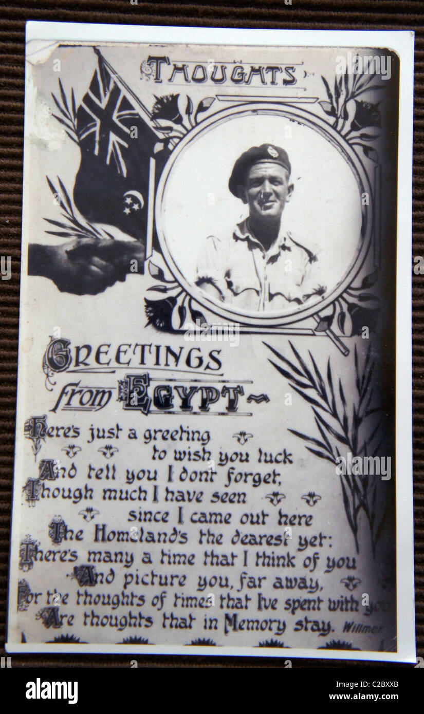 Les soldats de l'Armée 8e carte postale. Accueil Envoyer à un être cher au cours de la SECONDE GUERRE MONDIALE, tout en servant en Égypte au cours de la campagne 1944 de l'Afrique. Banque D'Images