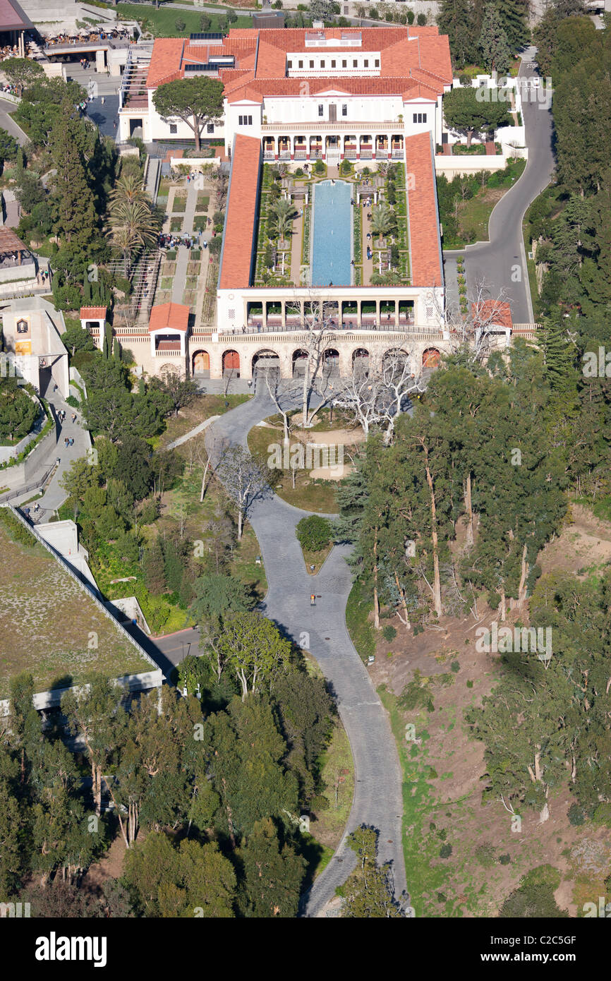 VUE AÉRIENNE.Musée J. Paul Getty à la Getty Villa.Malibu, Los Angeles, Californie, États-Unis. Banque D'Images