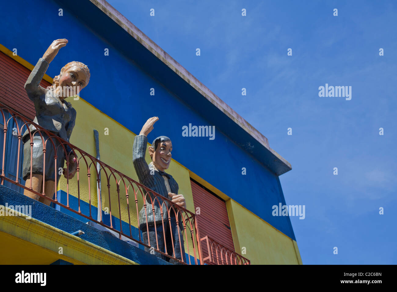 Les chiffres de papier mâché d'Eva et Juan Peron, La Boca, Buenos Aires Banque D'Images