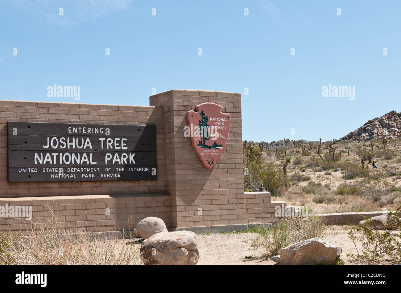 Californie.Panneau d'entrée du parc national de Joshua Tree. Banque D'Images