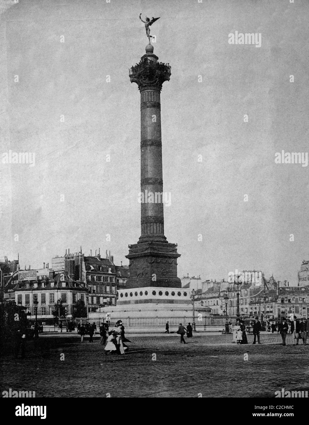 L'un des premiers autotypes de Place de la Bastille, Paris, France, photographie historique, 1884 Banque D'Images