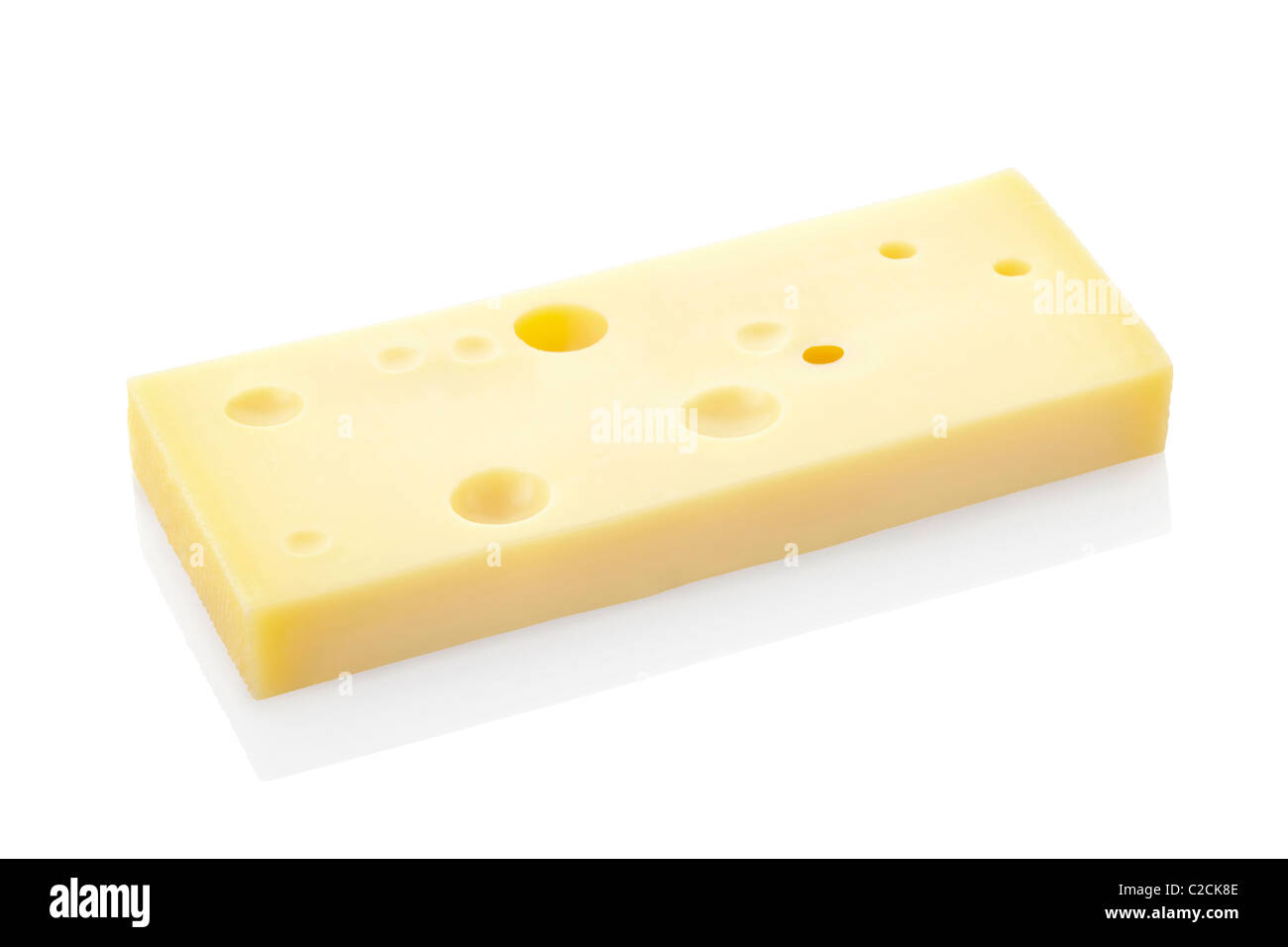 Tranche de fromage suisse isolated on white Banque D'Images