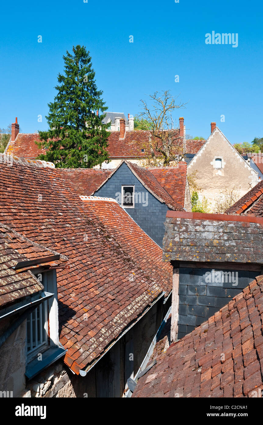 Vue sur le toit de maisons anciennes - France. Banque D'Images