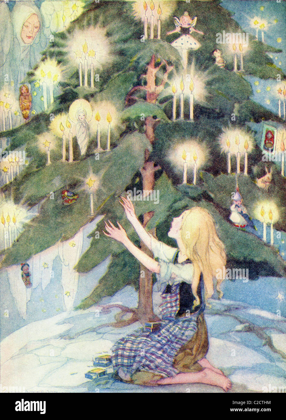 La petite fille aux allumettes, illustration de la Golden Wonder Livre publié en 1934. Banque D'Images