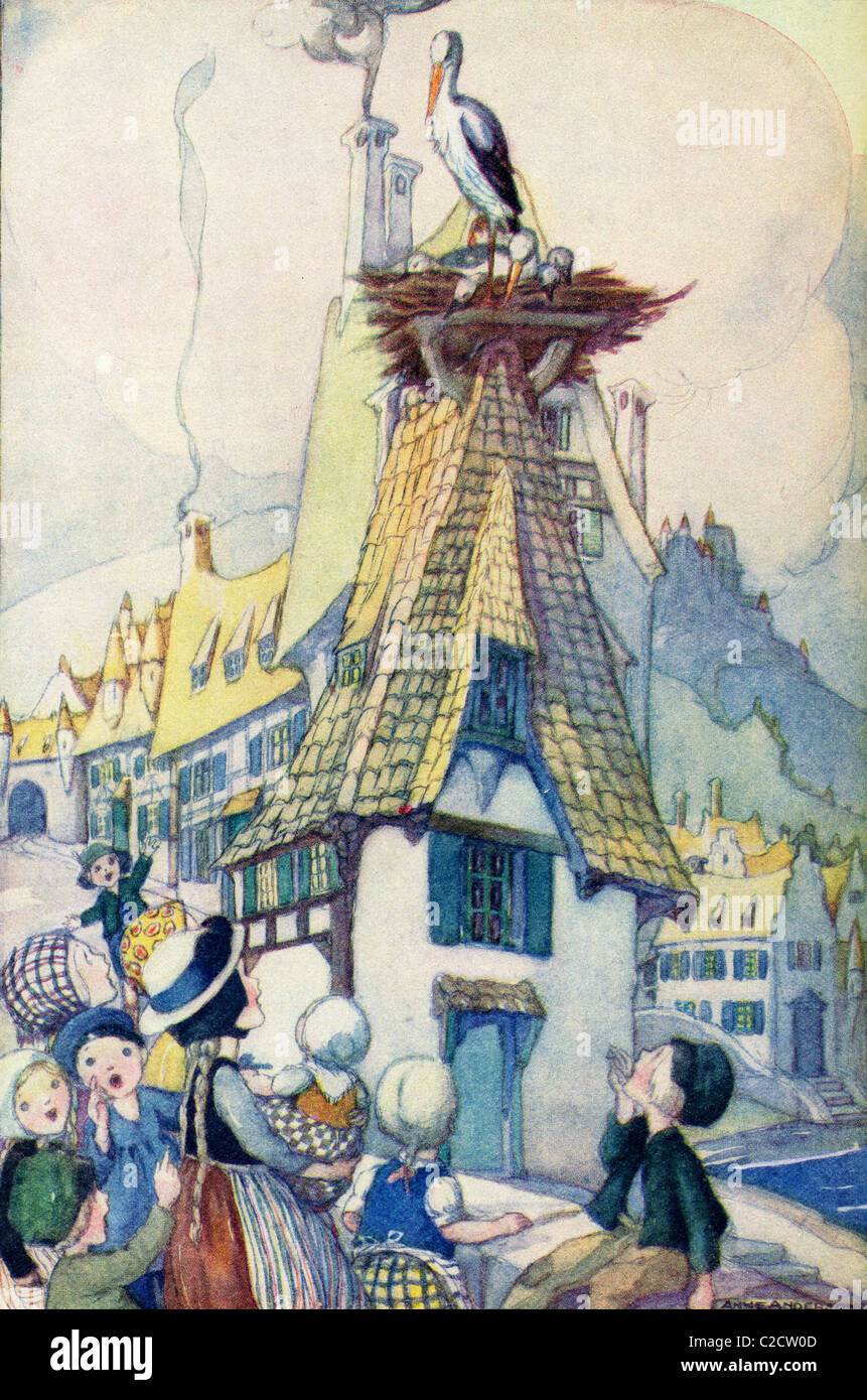 Les cigognes, illustration de la Golden Wonder Livre publié en 1934. Banque D'Images