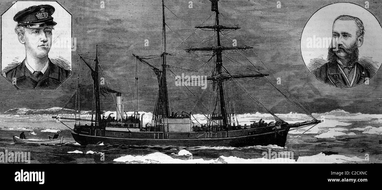 Expédition au pôle Nord danois avec le navire, Dijmhana illustration historique, 1884 Banque D'Images