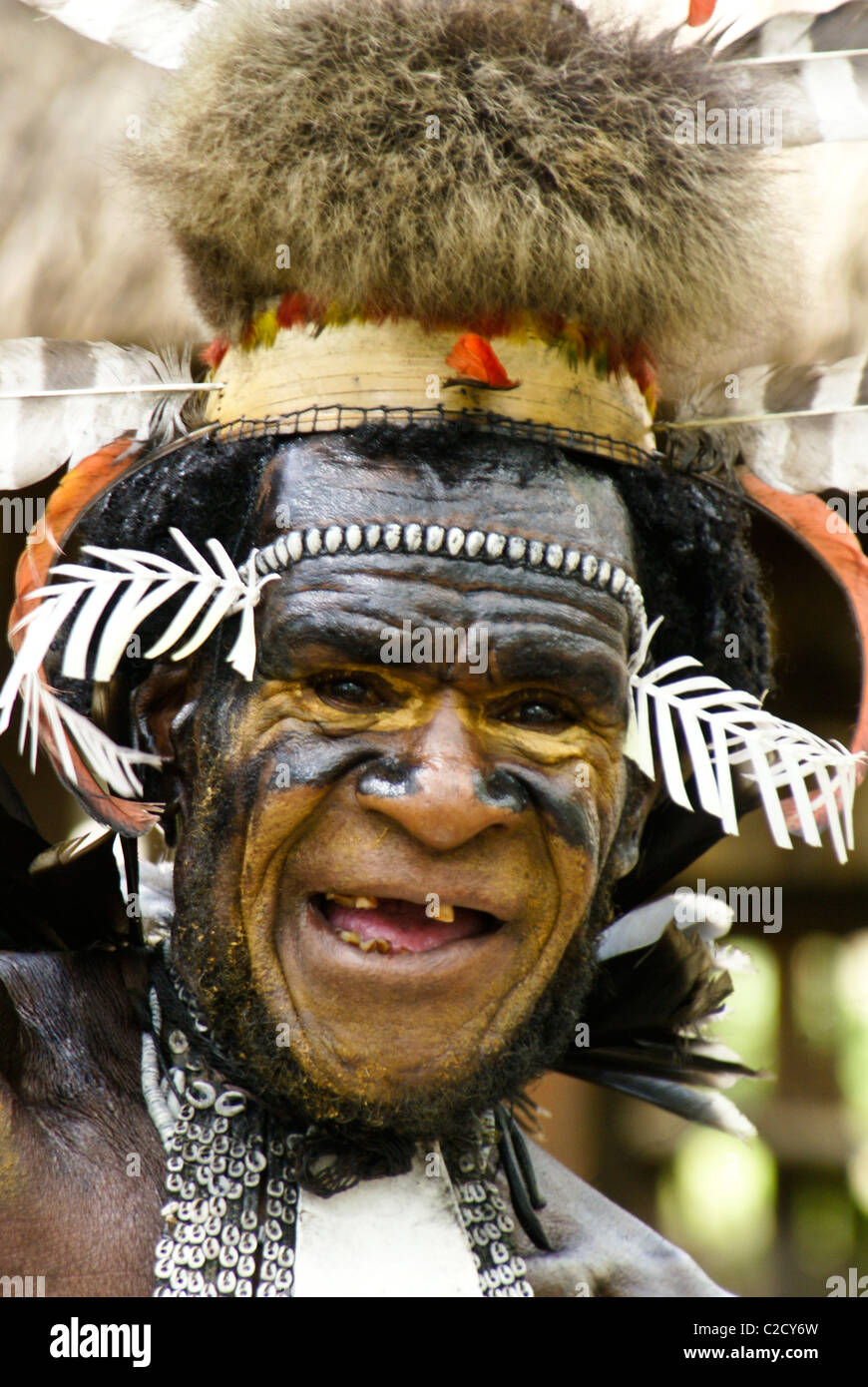 Chef de la tribu Yali, Dani Baliem Valley, Papouasie, Indonésie Banque D'Images